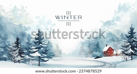 Winter background vector. Hand painted watercolor drawing. Background design for invitation, cards, social post, ad, cover, sale banner and invitation