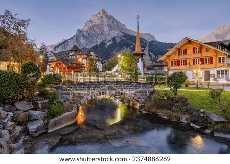 Kandersteg, Switzerland town view in the Bernese Oberland at twilight. Royalty-Free Stock Photo #2374886269