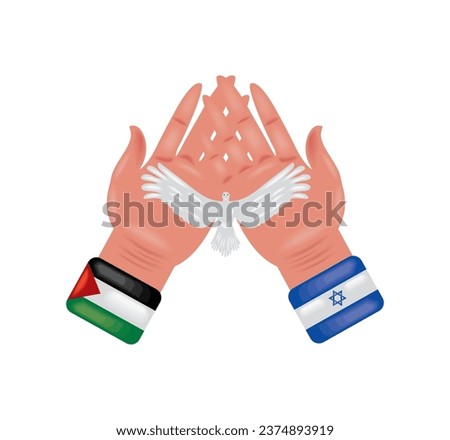 israel and palestine flags in hands with dove design