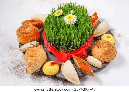 Traditional Azerbaijan holiday Novruz background with green seme