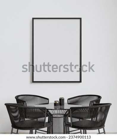 Dining room and kitchen,black metal table set copy space on white wall background,frame for mockup, front view Royalty-Free Stock Photo #2374900113