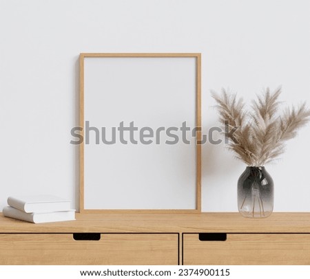 Living room on the white wall,clay vase for decoration on the sideboard minimal style ,frame form mock up