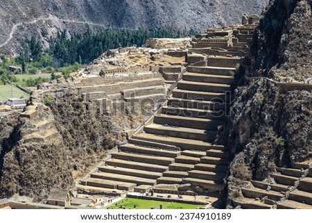 The terraces in Ollantaytambo enabled the Inca people to experiment with various crops at different altitudes and microclimates. Royalty-Free Stock Photo #2374910189