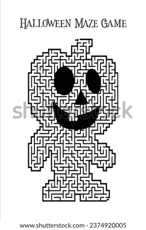 Printable Halloween Maze page for adult activity book vector illustration . Maze page for children kindergarten book