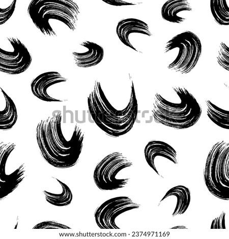 Seamless pattern with black wavy grunge brush strokes in abstract shapes on white background. Vector illustration