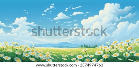 Vector Sunflowers Meadow in Oil Painting: Flowers Banner with blue sky with clouds