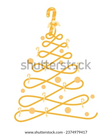 christmas golden tree with candy cane vector isolated