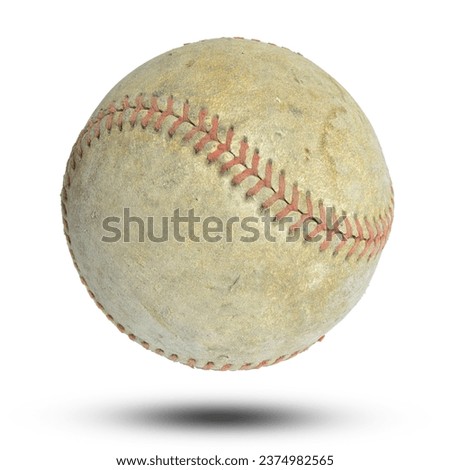 Old and dirty worn classic white leather baseball with red stitching detail full depth field photo stacked isolated on white background. This has clipping path.