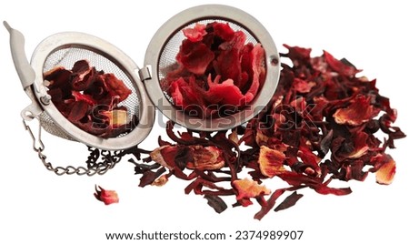 Roselle tea with strainer isolated