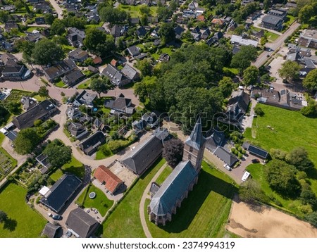 Aerial picture of the small town Rolde with the Jacobuschurche near Assen in the Netherlands