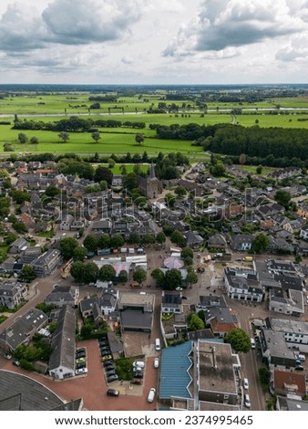Aerial picture of Dieren in The Netherlands looking toward the Dierense tower 