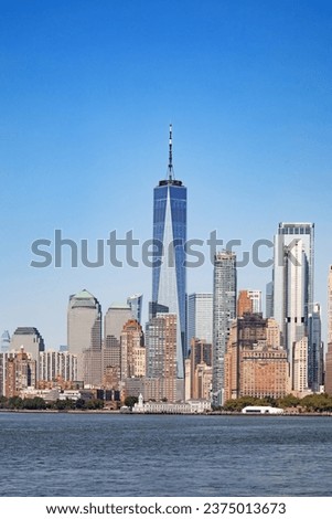 New York skyline as seen from the harbor and Hudson river