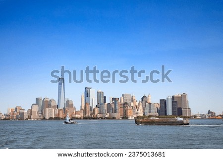 New York skyline as seen from the harbor and Hudson river