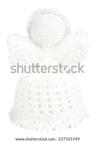 Knitted Christmas angel isolated on white