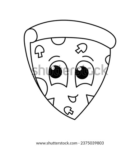 Funny pizza cartoon characters vector illustration. For kids coloring book.