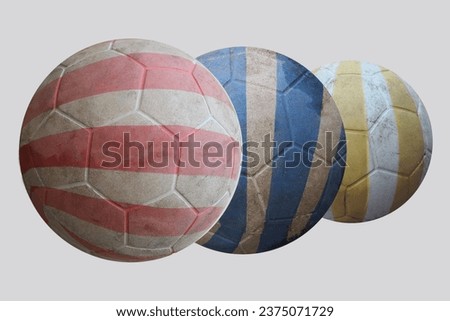 Three toy ball objects are arranged on a white background texture
