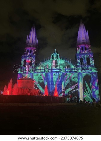 The Cathedral at night during the light show 