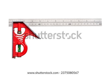 combination square measuring hand tools , for marking tool used in  woodworking, metalworking .isolated on white background Royalty-Free Stock Photo #2375080567