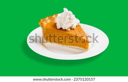 Thanksgiving Pumpkin Pie Slice whith whipped cream on Green Screen 