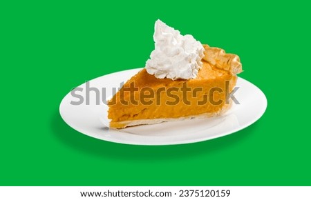 Thanksgiving Pumpkin Pie Slice whith whipped cream on Green Screen 