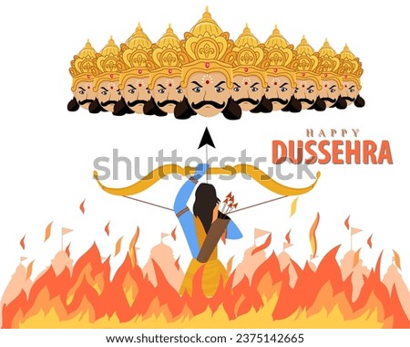 Lord Rama killing Ravana in Dussehra happy Vijayadashami and Navratri festival of India poster. Royalty-Free Stock Photo #2375142665