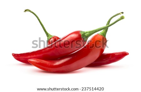 Group of three chili peppers isolated on white background as package design element Royalty-Free Stock Photo #237514420