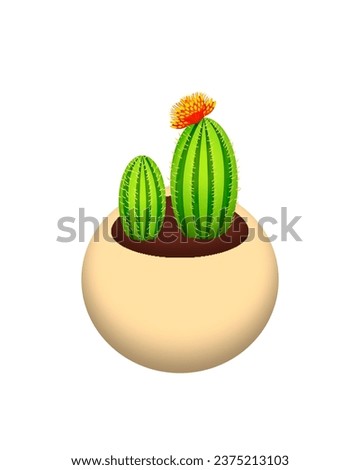 yellow vase blooming prickly cactus orange flower realistic drawing
