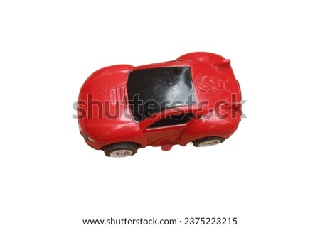 red children's toy car.  toy car, children, red car. isolated white background