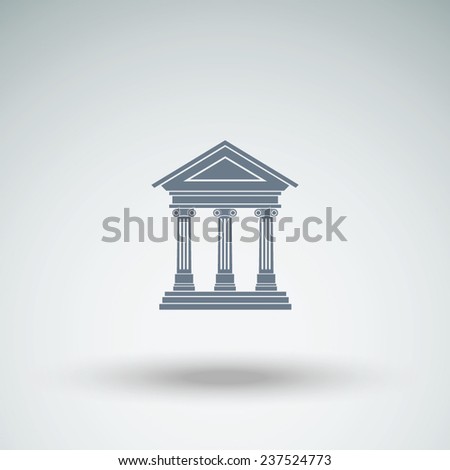 Portico an ancient temple. Bank. Official Place with the building facade with three pillars. Vector illustration.