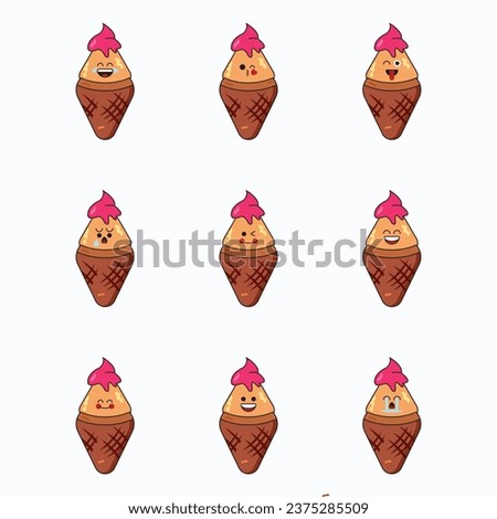 ice cream cup chocolate icon set vector emoticon. cute emoji chocolate ice cream cup with face. chocolate cup ice cream. Illustration of cute emojis with various expressions. chocolate cup ice cream.