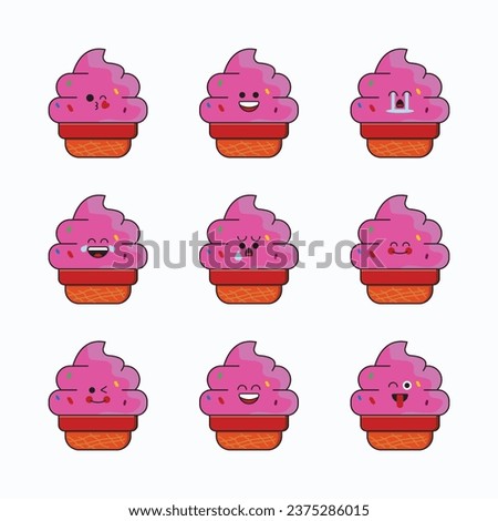 ice cream cup icon set vector emoticon. cute ice cream cup emoji with face. ice cream cup Illustration of cute emojis with various expressions. ice cream cup, flat cartoon style.