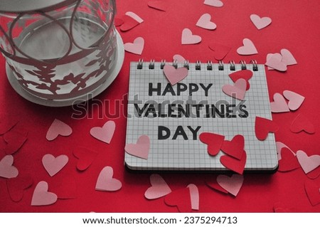 red happy valentines day background - hearts next to lantern  