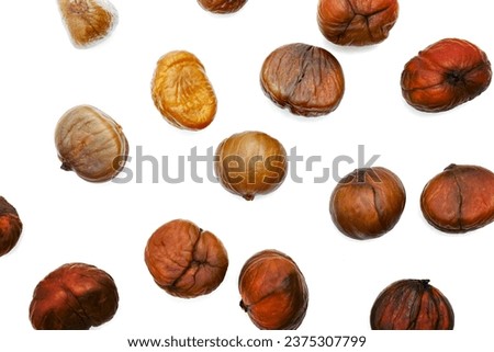 roasted chestnut isolated on white background ,top view Royalty-Free Stock Photo #2375307799