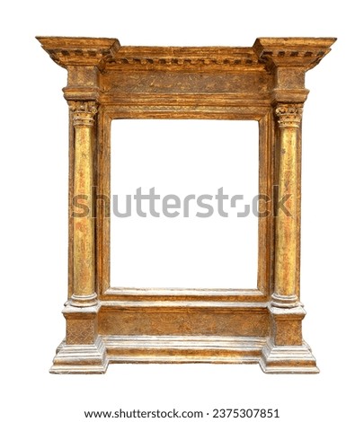 Antique golden arch-shaped frame separated by a white background