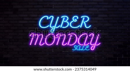 Cyber Monday concept banner in fashionable neon style, luminous signboard, nightly advertising of sales rebates of cyber Monday. Vector illustration for your projects. Editing text neon sign.