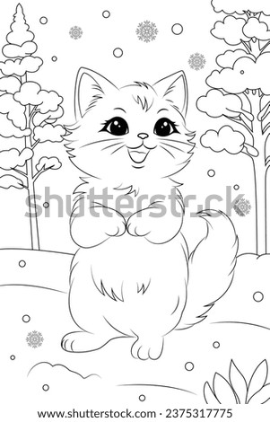 Coloring page a cat chasing snowflakes  
