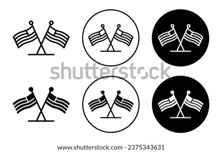 Crossed American Flags icon. united state of America two crossed flag symbol set. Patriot or freedom on 4th july in usa vector sign. Government or federal desk flag with pole line logo. us flag logo