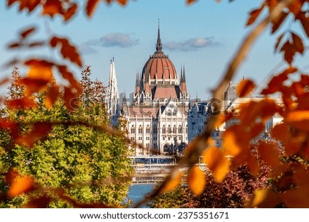 Hungarian parliament building in autumn, Budapest, Hungary