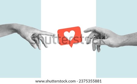 Creative collage artwork template of hands pointing fingers feedback sign. Concept of social media influence, popularity and digital marketing