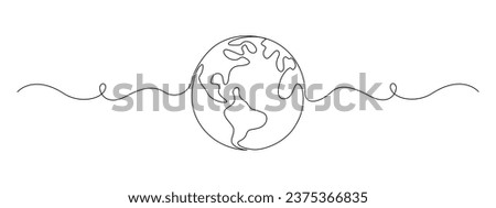 One continuous line drawing of Earth globe. World map in simple linear style. Travel and flight concept in editable stroke. Doodle vector illustration