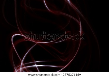 Abstract red lights, white tones, dark background, abstract shapes, luminous lines in darkness, no people, long exposure photography, moving fine lines