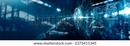 AI, Machine learning, Hands of robot and human touching on big data network connection background, Digital Transformation, Science and artificial intelligence technology, innovation and futuristic. Royalty-Free Stock Photo #2375411345
