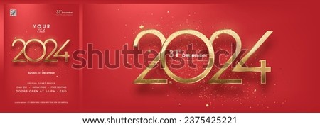 Elegant happy new year 2024 design. With luxury gold numbers on a solid red background. Premium design for new year party.
