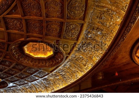 Brilliant and luxurious Chinese-style building with gold wood carving ceiling