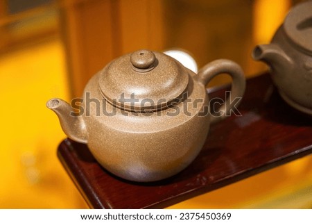 Traditional Chinese tea set purple clay teapot close-up