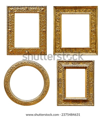Set of antique gold frames isolate white background