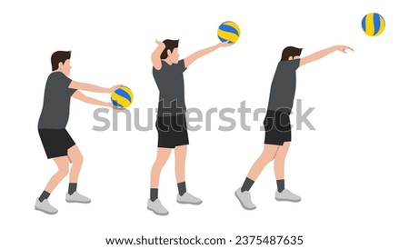 Vector illustration of volley ball player overhead serve ,voleyball technique,tips volleyball ,volleyball skills for childern book isolated on white background