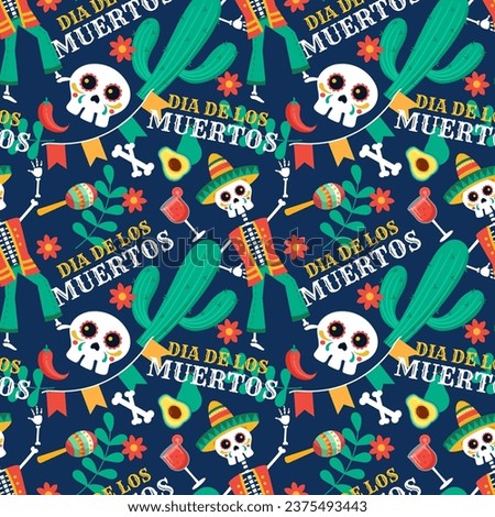Dia de Muertos Seamless Pattern Illustration. Translation Day of the Dead. Skeleton Element in Mexican Design