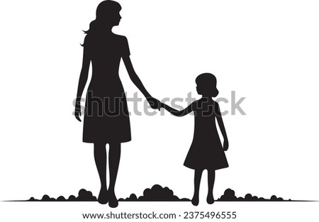 silhouette of mother holding girl hand, mother and kid walking together vector