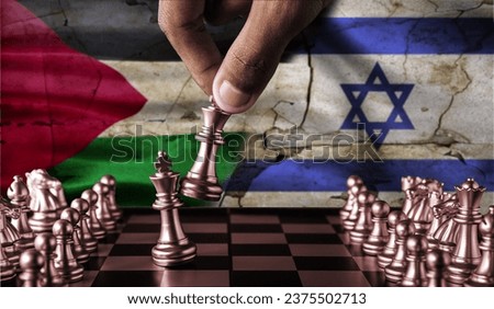 Palestine vs Israel conflict concept on chessboard. War between Israel and Palestine, concept Royalty-Free Stock Photo #2375502713
